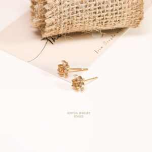 BTV005 Bông tai vàng Senyda halo vuông nhọn Tourmaline vàng