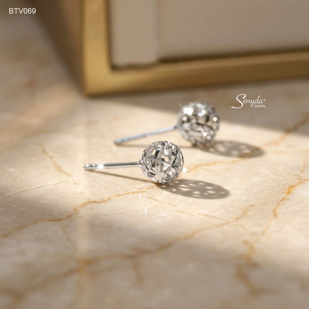 BTV069 Bông tai vàng Senyda trái châu đồng tiền giác