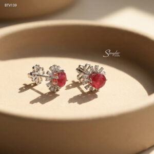 BTV139 Bông tai vàng Senyda 1 hột Ruby 2 tầng