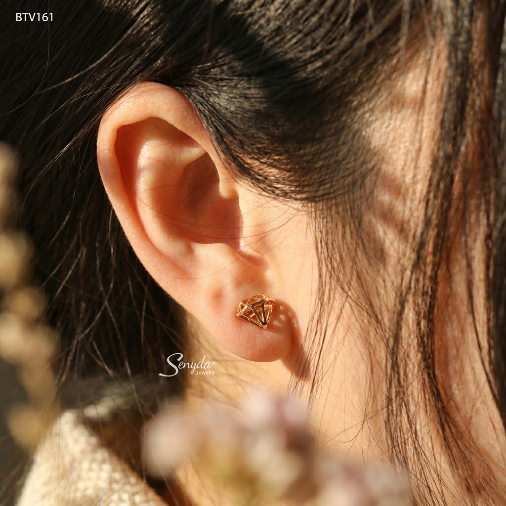 BTV161 Bông tai vàng Senyda hình kim cương giác