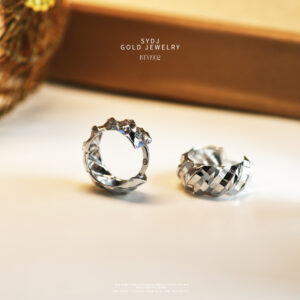 BTV190 Bông tai vàng Senyda khoen ốp cao thấp xéo bảng 5,5mm