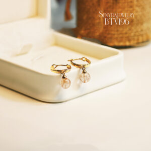 BTV196 Bông tai vàng Senyda khoen đá thiên nhiên treo