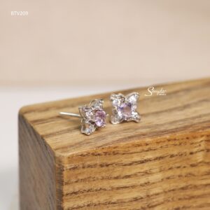 BTV209 Bông tai vàng Senyda nụ đá Amethyst 4 cánh bướm