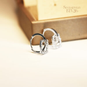 BTV216 Bông tai vàng Senyda khoen vuông đá treo