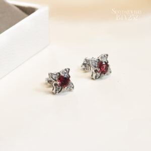 BTV252 Bông tai vàng Senyda nụ đá Spinel 4 cánh bướm