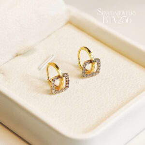 BTV256 Bông tai vàng Senyda khoen vuông đá treo