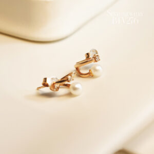 BTV276 Bông tai vàng Senyda 2 khoen nụ đá Ngọc trai nước ngọt