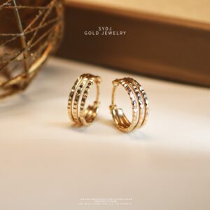 BTV347 Bông tai vàng Senya khoen 3 dãy giác