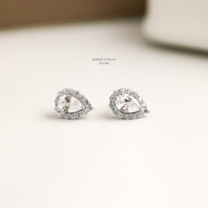 BTV349 Bông tai vàng Senyda 1 hột giọt nước halo