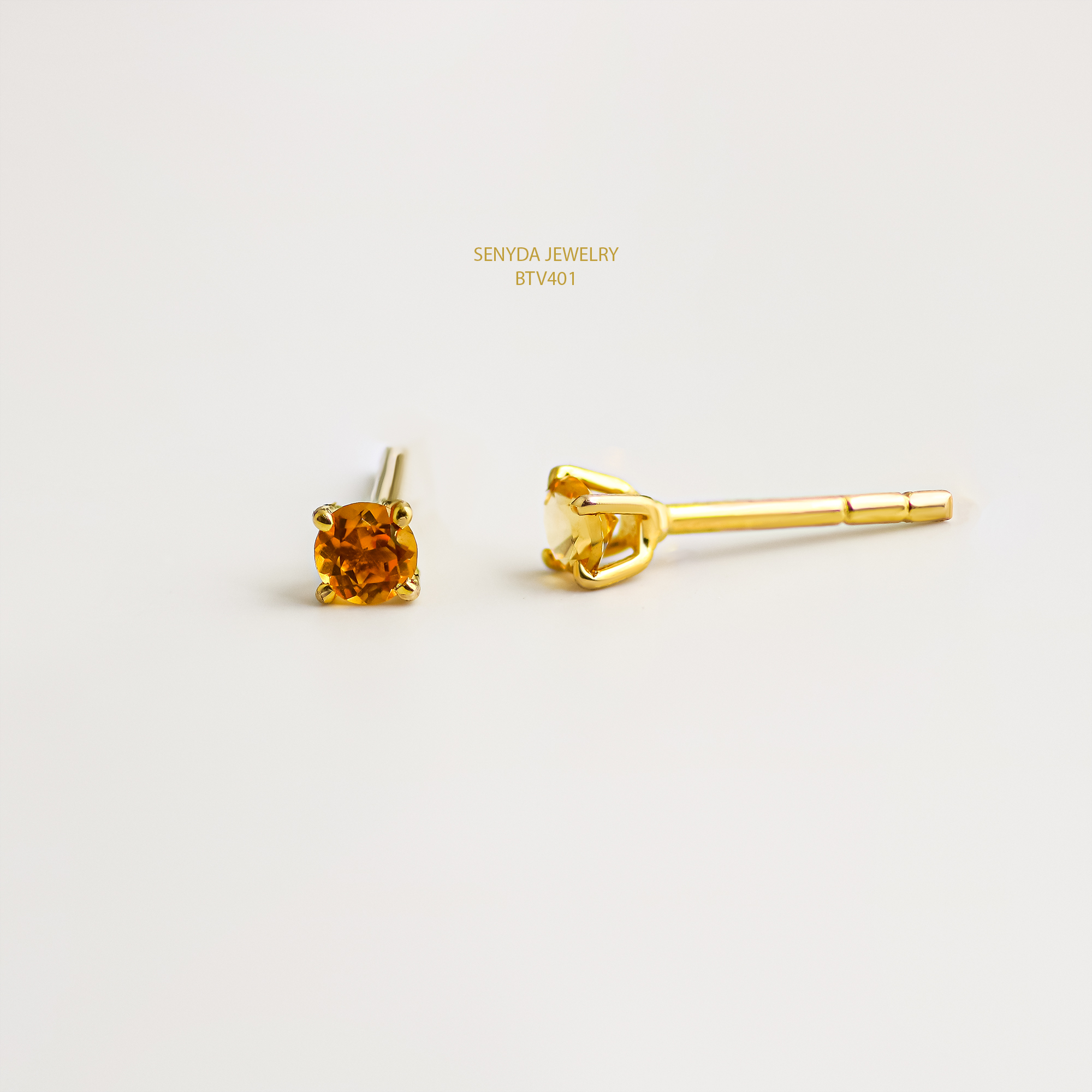BTV401 Bông tai vàng Senyda nụ đá Citrine 4 chấu