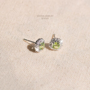 BTV581 Bông tai vàng Senyda halo Peridot cushion