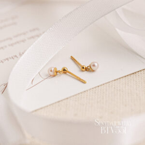 BTV551 Bông tai vàng Senyda nụ bi trơn treo ngọc trai