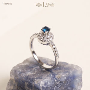 Nhẫn vàng trắng kim cương Senyda 2 dãy halo tròn