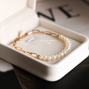 LTV322 Lắc tay vàng Senyda khoen dài phối ngọc trai nước ngọt 5mm