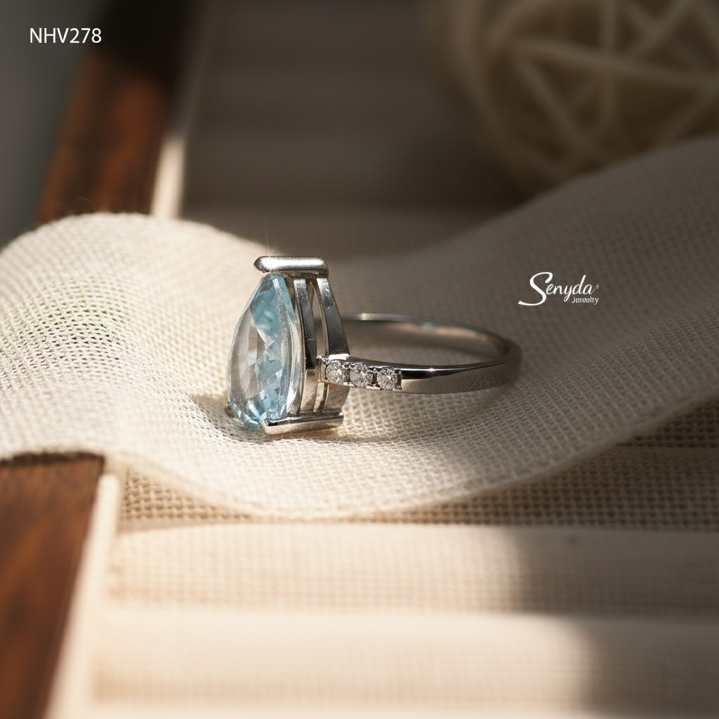 NHV278 Nhẫn vàng Senyda đá Topaz xanh giọt nước