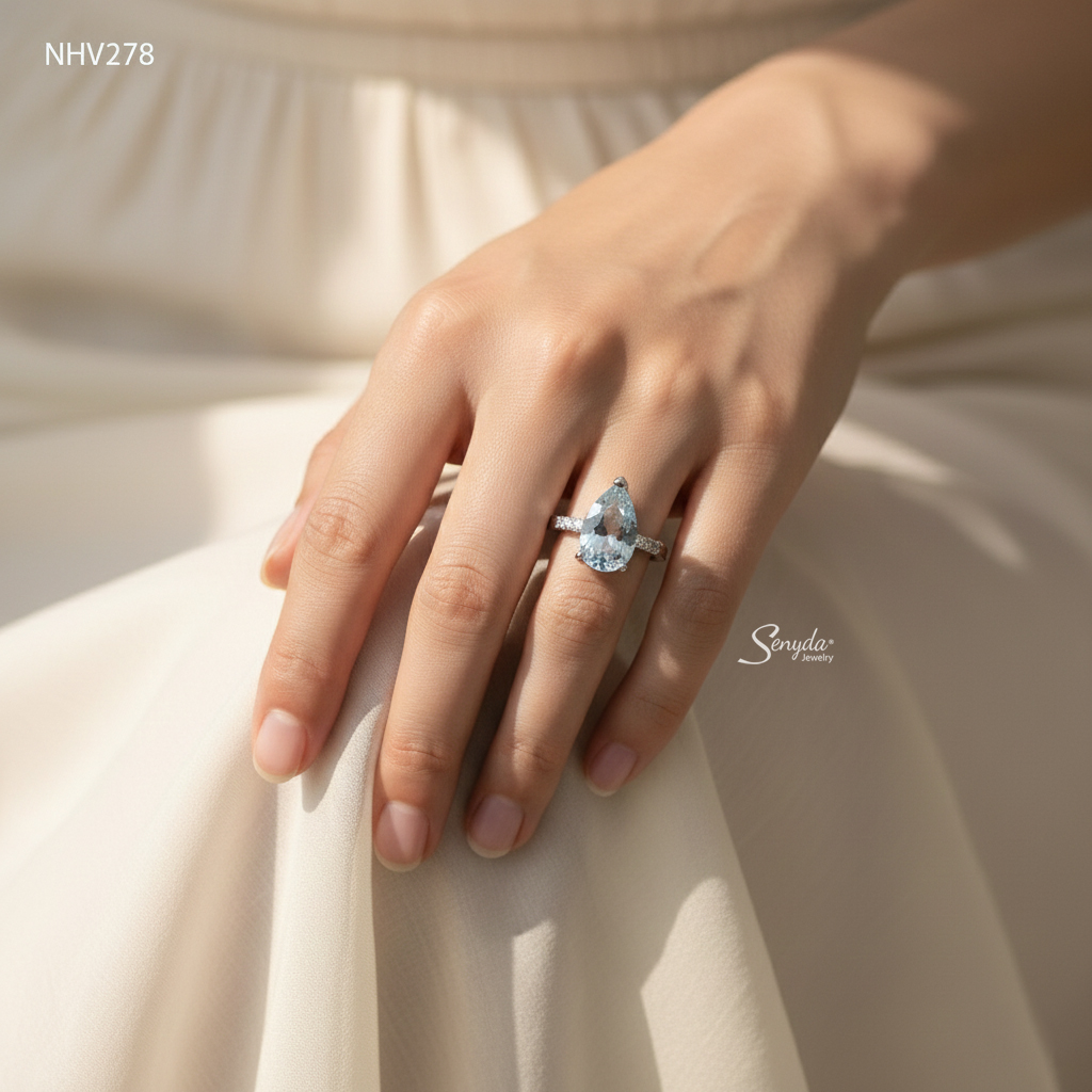 NHV278 Nhẫn vàng Senyda đá Topaz xanh giọt nước