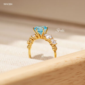 NHV284 Nhẫn vàng Senyda 6 chấu đai nụ đá nhỏ dần hoa mai