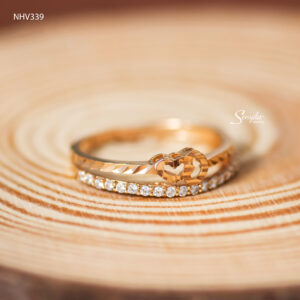 NHV339 Nhẫn vàng Senyda kép 2 tim giác dãy giác dãy đá