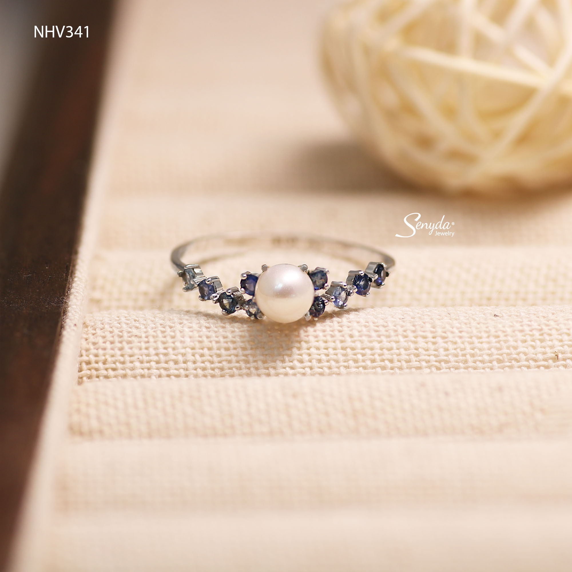 NHV341 Nhẫn vàng Senyda ngọc trai kết đá Sapphire