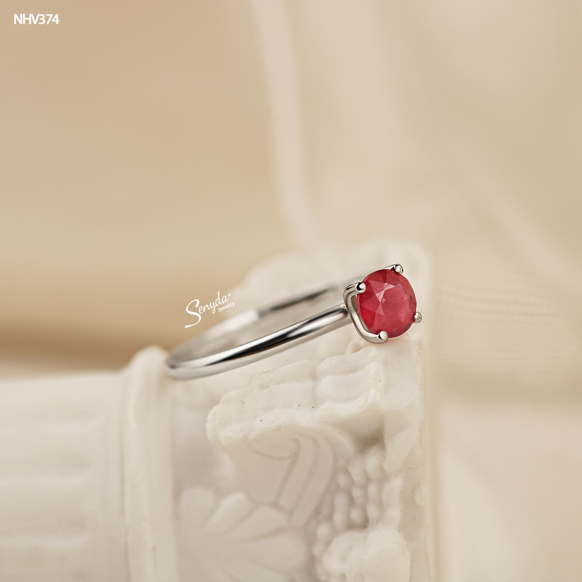 NHV374 Nhẫn vàng Senyda đá Ruby 4 chấu nhỏ