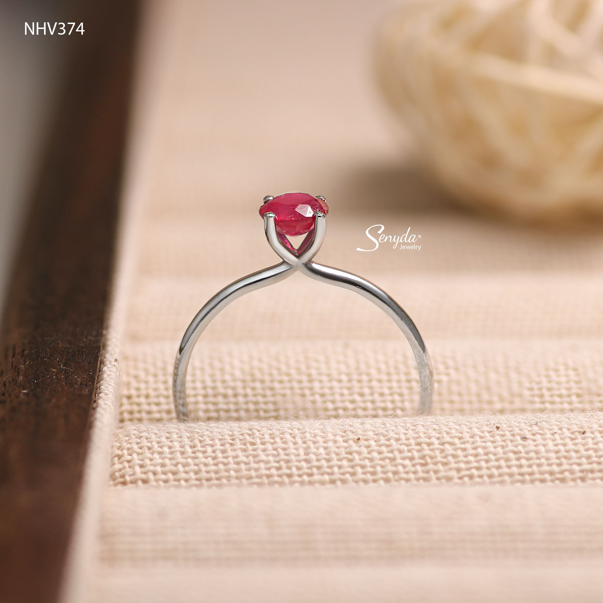 NHV374 Nhẫn vàng Senyda đá Ruby 4 chấu nhỏ