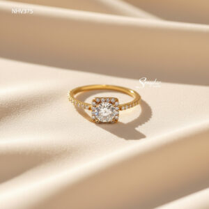 NHV375 Nhẫn vàng Senyda 1 hột 5,5mm viền vuông hàng đá nhỏ