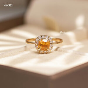 NHV552 Nhẫn vàng Senyda halo Citrine cushion