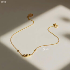 LCV086 Lắc chân vàng Senyda dây chữ cong tròn nhỏ xỏ bi phay tim phồng