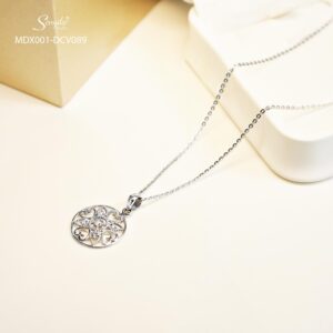 MDX001 Dây chuyền kim cương Senyda mặt 1 hột tròn hoa văn trái tim