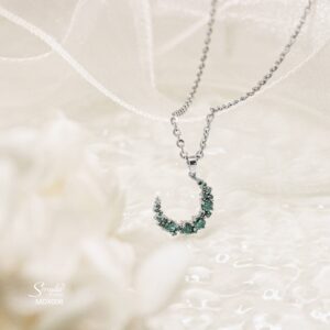 MDX008 Dây chuyền kim cương Senyda mặt Mặt trăng kim cương xanh