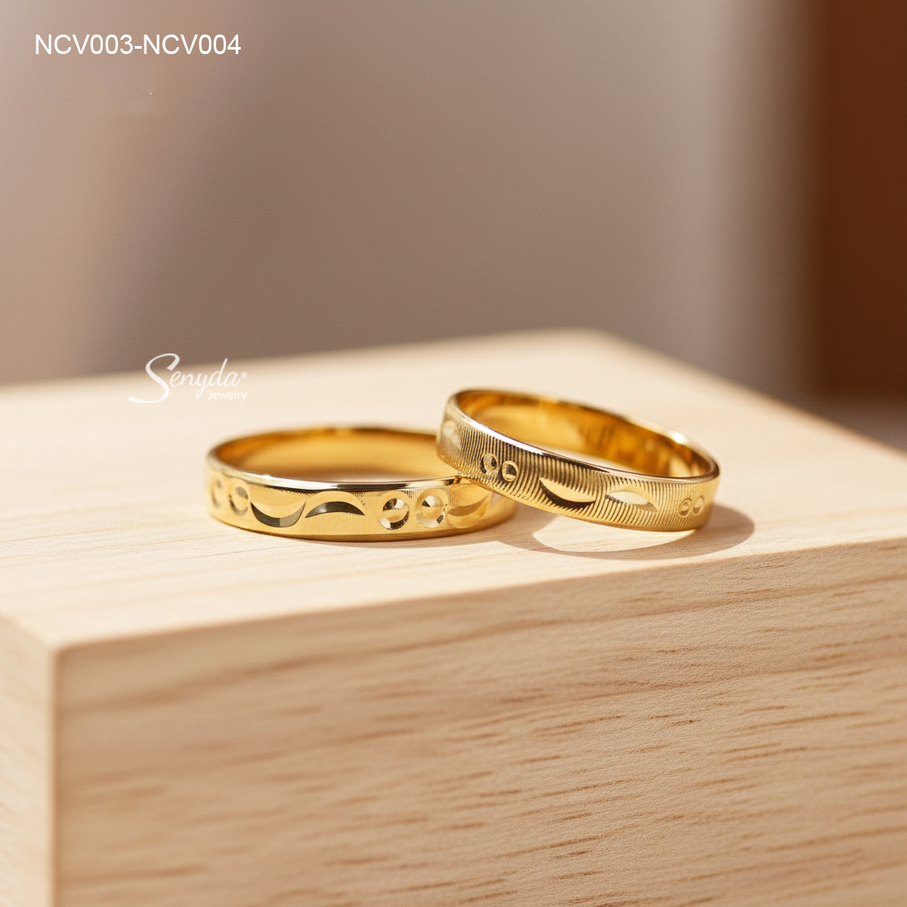 NCV003-NCV004 Nhẫn cưới vàng Senyda Mặt Trăng vòng tròn