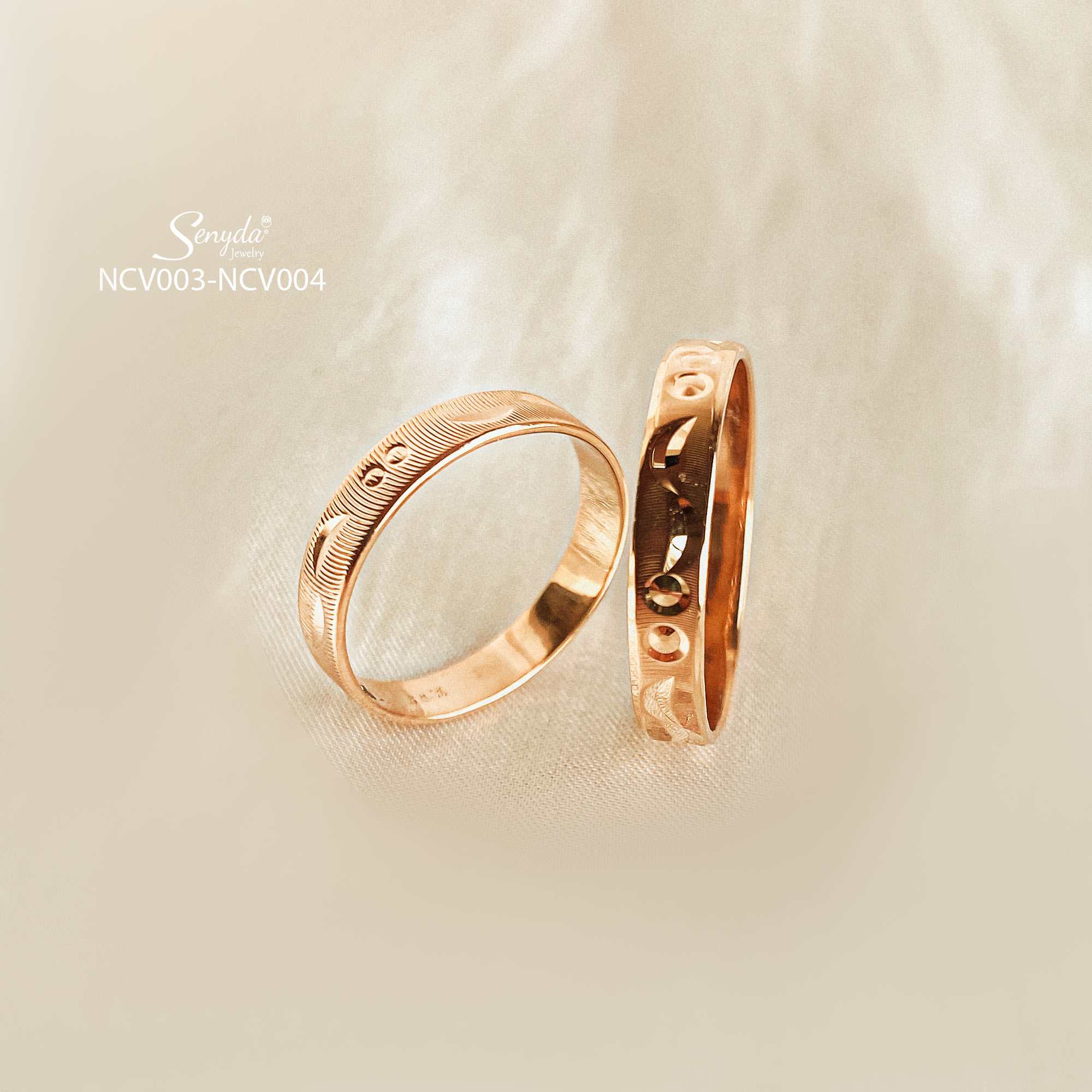 NCV003-NCV004 Nhẫn cưới vàng Senyda Mặt Trăng vòng tròn