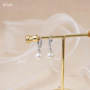 BT100 Bông tai bạc Ý Senyda khoen đá ngọc trai treo