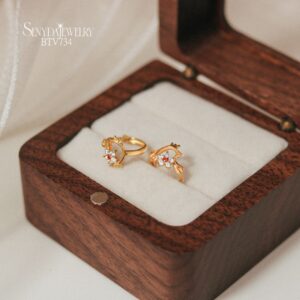 BTV734 Bông tai vàng Senyda khoen trơn kitty rỗng