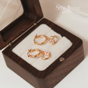 BTV735 Bông tai vàng Sendya khoen trơn kitty rỗng treo