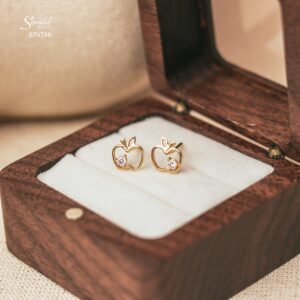 BTV738 Bông tai vàng Senyda hình táo rỗng nụ đá