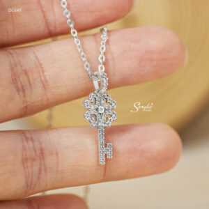 DC648 Dây chuyền bạc Ý Senyda chìa khóa cỏ 4 lá tim đá