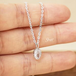 DC875 Dây chuyền bạc Ý Senyda mặt đá oval viền bi