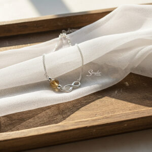 LT523 Lắc tay bạc Ý Senyda dây khoen lật vuông bi liền vô cực đá màu (Màu đá giao ngẫu nhiên)