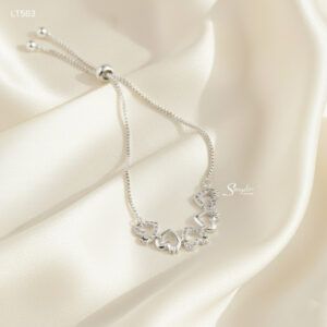 LT583 Lắc tay bạc ý Senyda dây mì tim trơn xen đá khóa rút