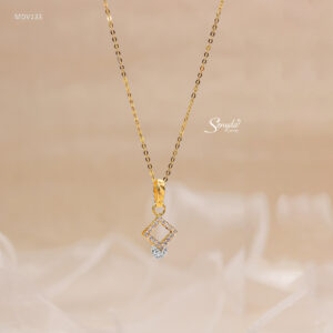 MDV133 Dây chuyền vàng Senyda mặt thoi đá rỗng kẹp nụ đá khoen giác