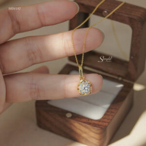 MDV142 Dây chuyền vàng Senyda mặt hoa 10 cánh viền 5 cánh trơn