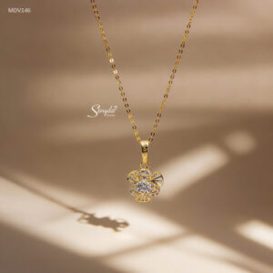 MDV146 Dây chuyền vàng Senyda mặt hoa 3 cánh đá xen 3 cánh rẽ quạt rỗng