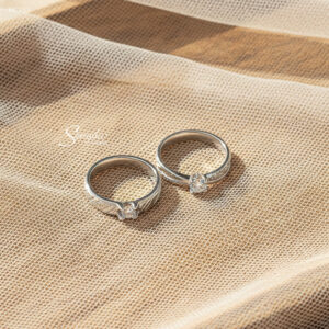 NC153 Nhẫn đôi bạc Ý Senyda 1 hột đai sọc cho trơn 2 bên