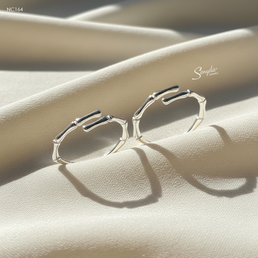 NC164 Nhẫn đôi bạc Ý Senyda mắc tre hở