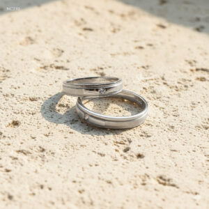 NC210 Nhẫn đôi bạc Ý Senyda hột 2 bên trơn nhám