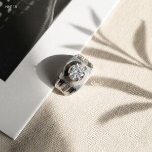 NN115 Nhẫn bạc Senyda 1 hột viền tròn trơn cho nam