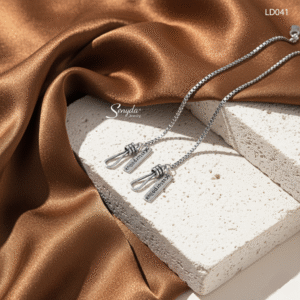 LD041 Lắc đôi bạc Ý Senyda dây mì vuông lớn khóa móc thẻ chữ nhật treo