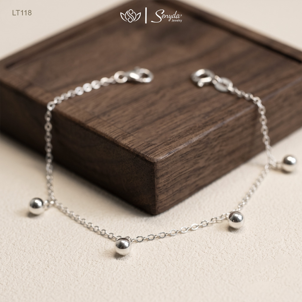 LT118 Lắc tay bạc Ý Senyda bi treo dây chữ cong