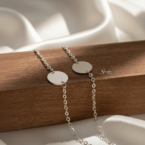 LT384 Lắc đôi bạc Ý Senyda chữ cong mặt tròn khắc chữ theo yêu cầu